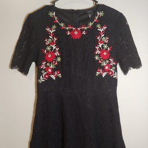 Forever 21 Black Lace Dress with Floral Embroidery